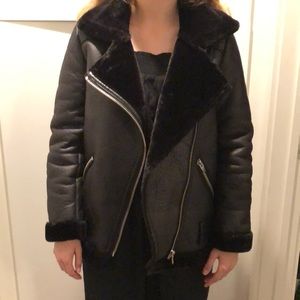 Black faux fur lined moto jacket